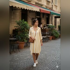 Yellow and White Striped Midi Dress